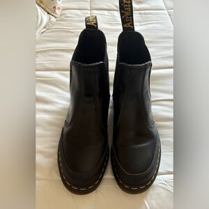 Dr. Martin-Black Leather Ankle Boots with Yellow Accents